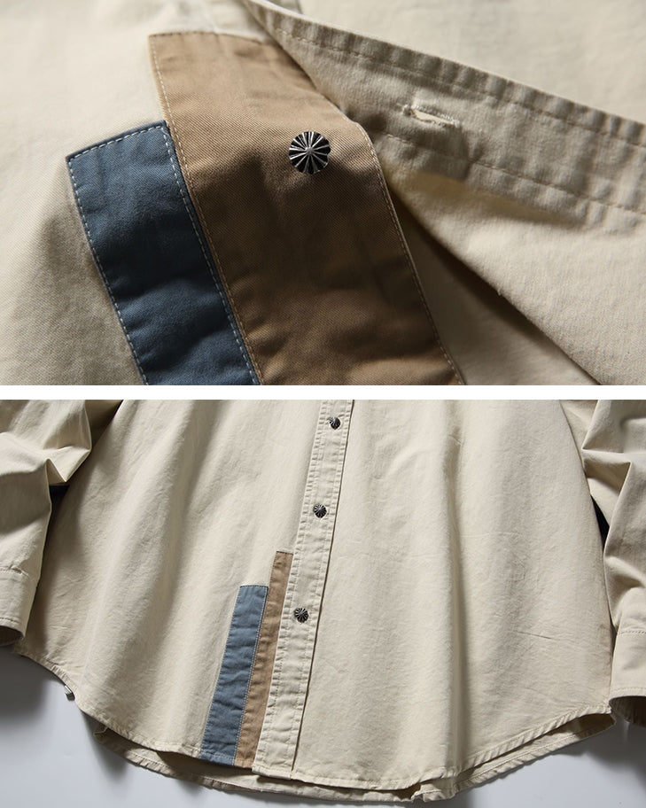 Retro Splice Long-Sleeve Casual Shirt N0630