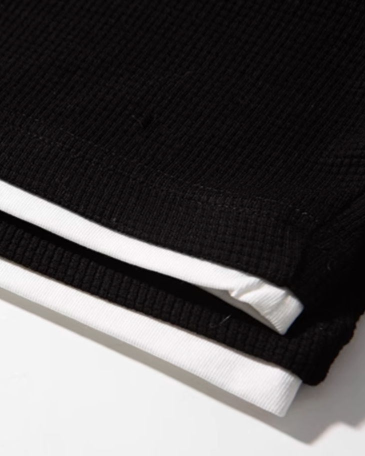 Waffle Layered Henley Short Sleeve T-Shirt N0803