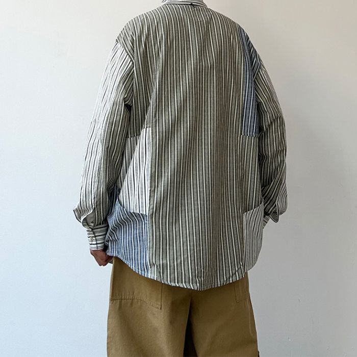 Splicing Contrast Striped Shirt N0545