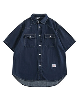 Vintage Work Dark Denim Short Sleeve Shirt N0783