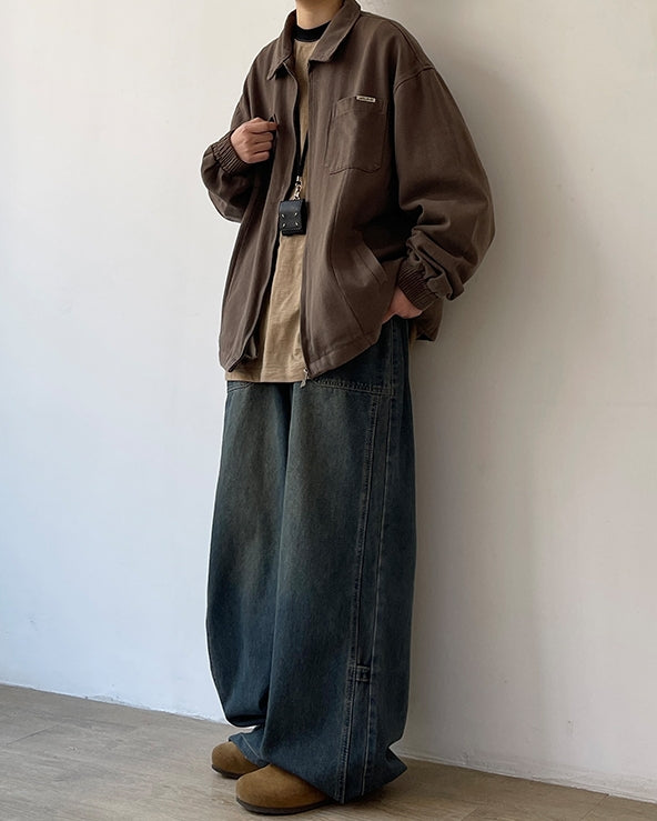 Vintage Wash Wide Denim Pants N0677