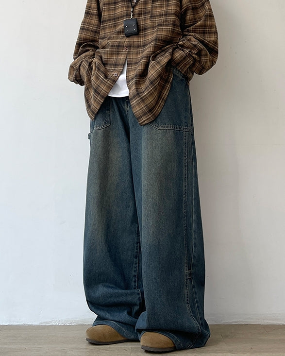 Vintage Wash Wide Denim Pants N0677