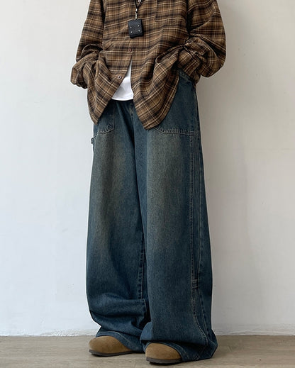 Vintage Wash Wide Denim Pants N0677