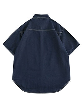 Vintage Work Dark Denim Short Sleeve Shirt N0783