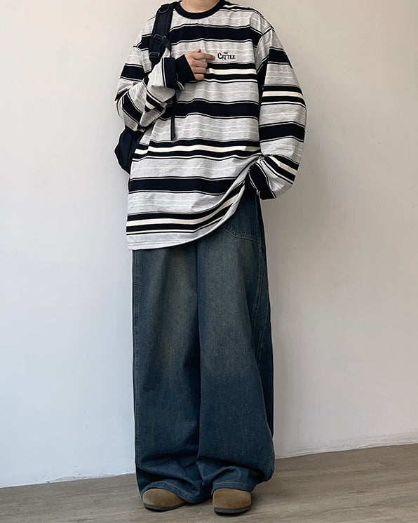 Vintage Wash Wide Denim Pants N0677