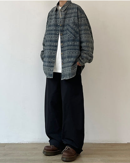 Tribal Design Relaxed Silhouette Long Sleeve Shirt N0652