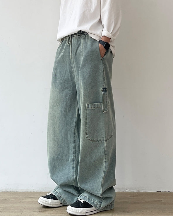 Wide Silhouette Denim Cargo Loose Pants N0628