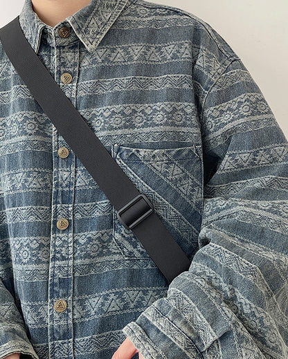 Tribal Design Relaxed Silhouette Long Sleeve Shirt N0652