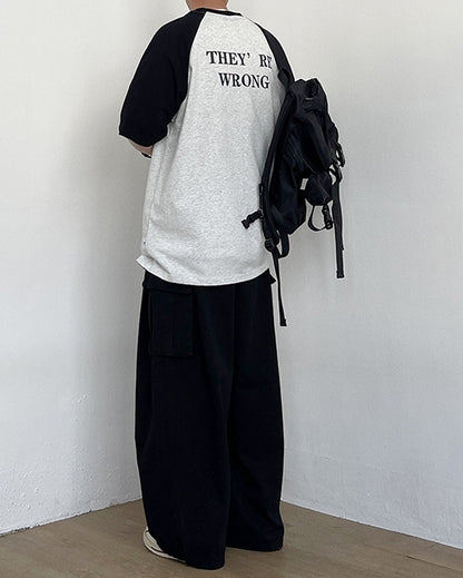 Simple Design Two Tone Short Sleeve T-Shirt N0777