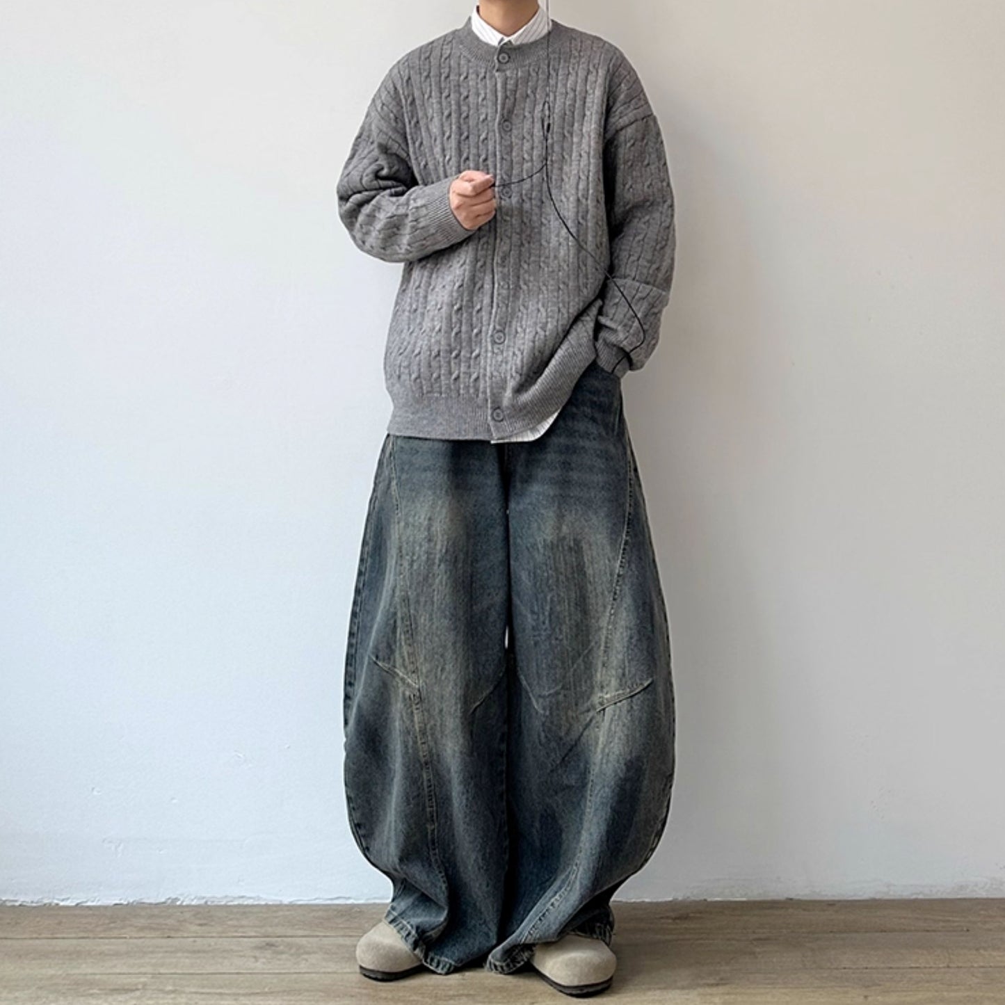 Cable Line oversized Silhouette Cardigan N0987