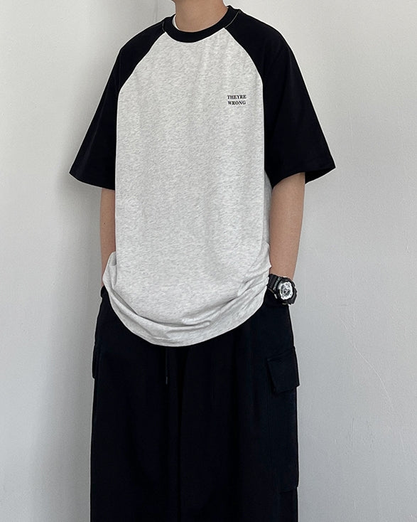 Simple Design Two Tone Short Sleeve T-Shirt N0777