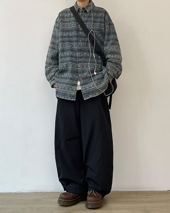 Tribal Design Relaxed Silhouette Long Sleeve Shirt N0652