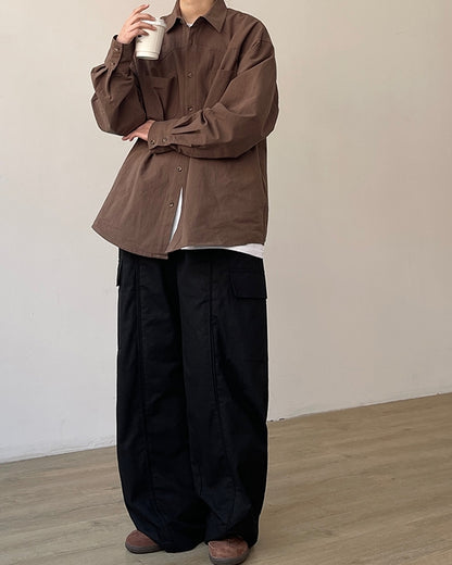 Minimal Detail Wide Silhouette Long Sleeve Shirt N0659