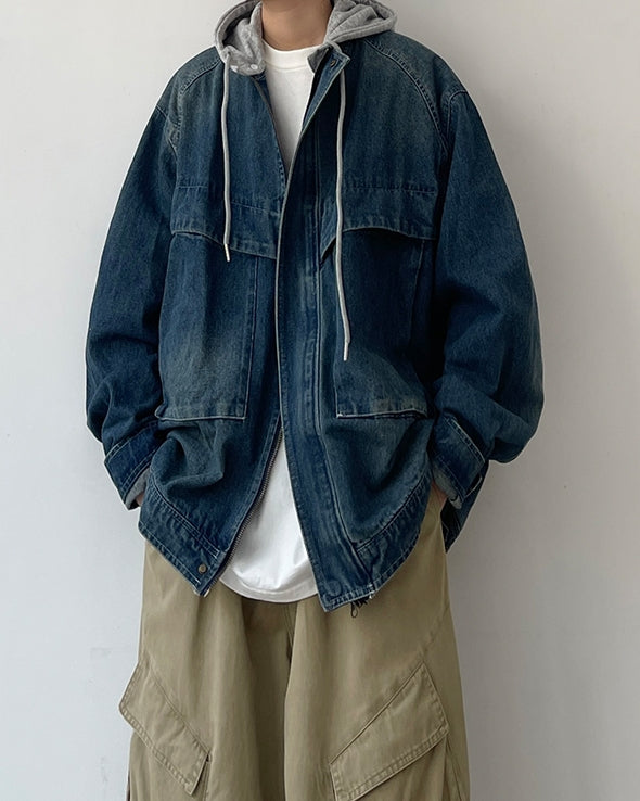 Sweat Hoodie Denim Jacket N0615