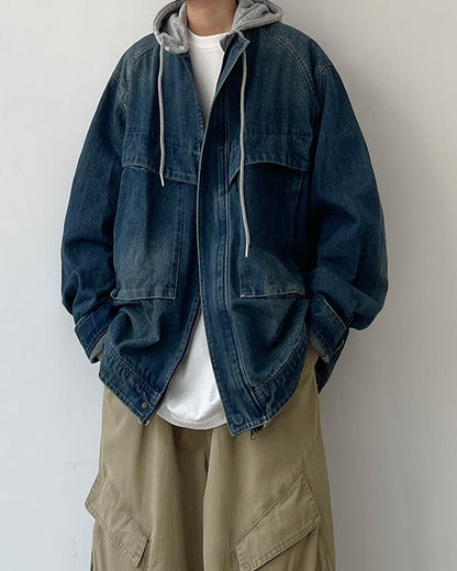 Sweat Hoodie Denim Jacket N0615