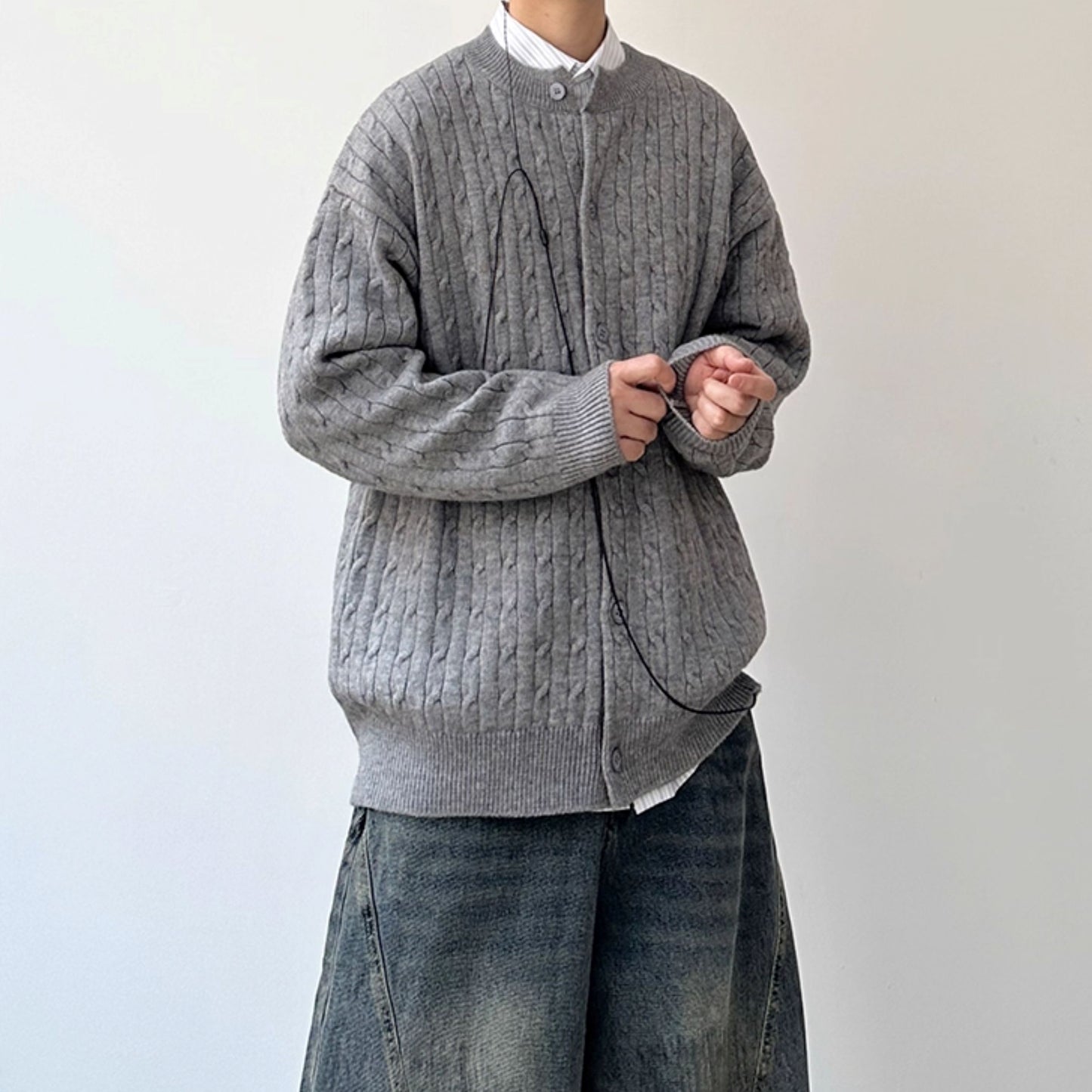 Cable Line oversized Silhouette Cardigan N0987