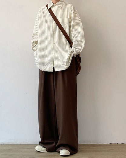 Stripe Design Oversize Long Sleeve Shirt N0639