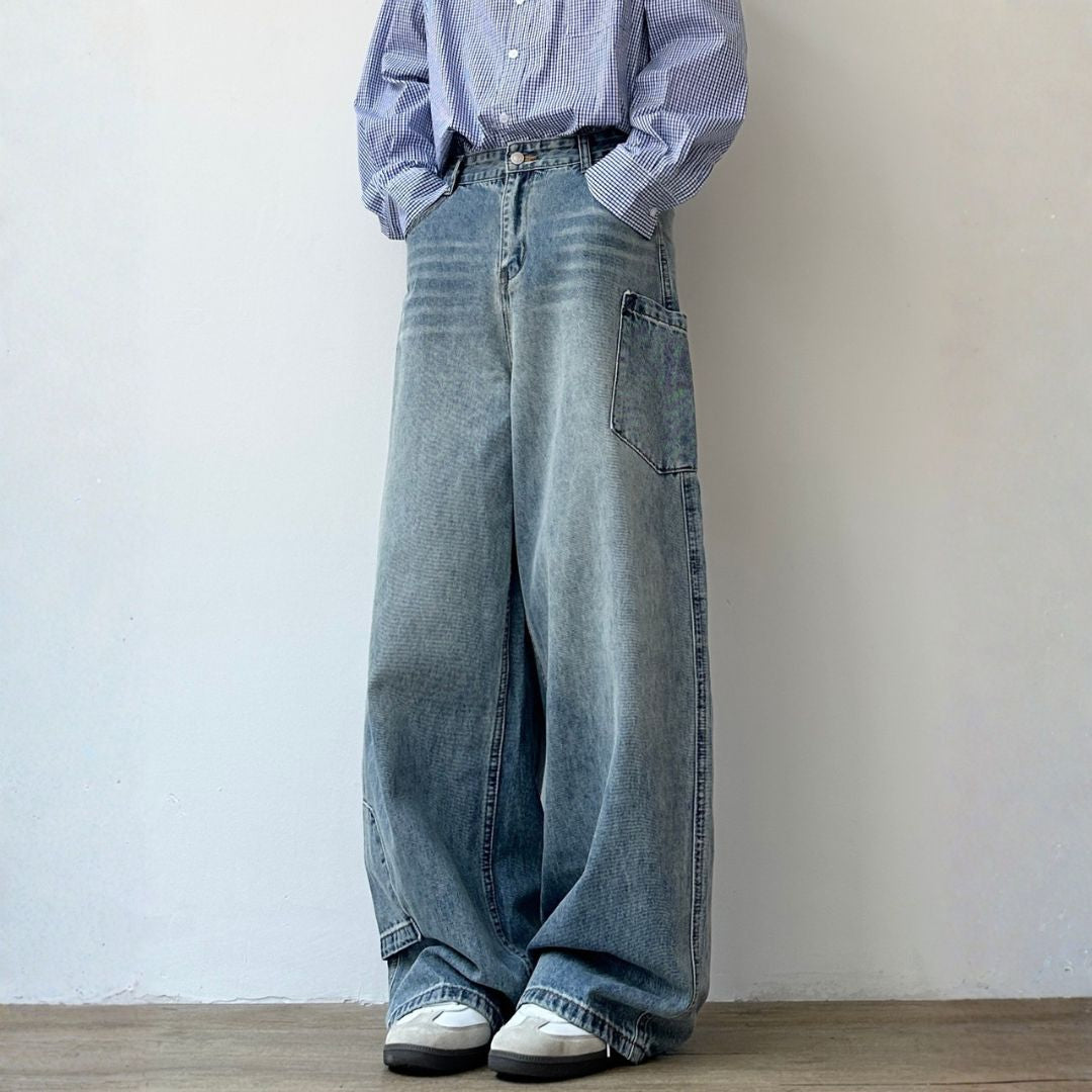 Washed Denim Wide Pants N1079
