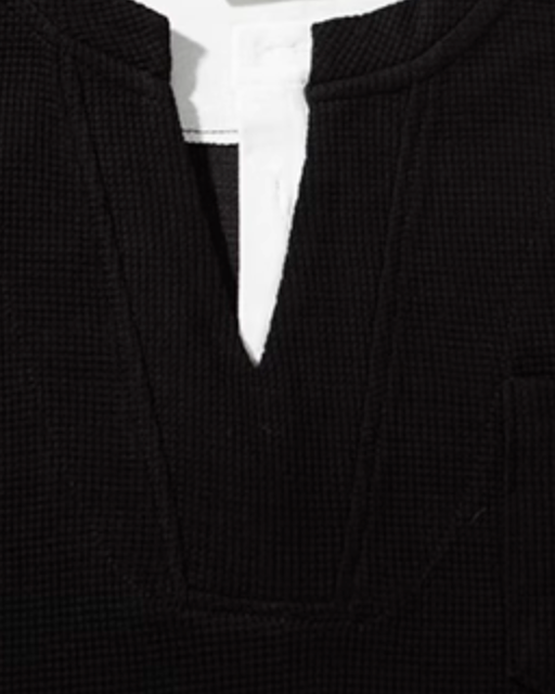 Waffle Layered Henley Short Sleeve T-Shirt N0803