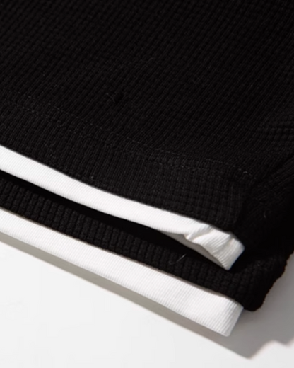 Waffle Layered Henley Short Sleeve T-Shirt N0803