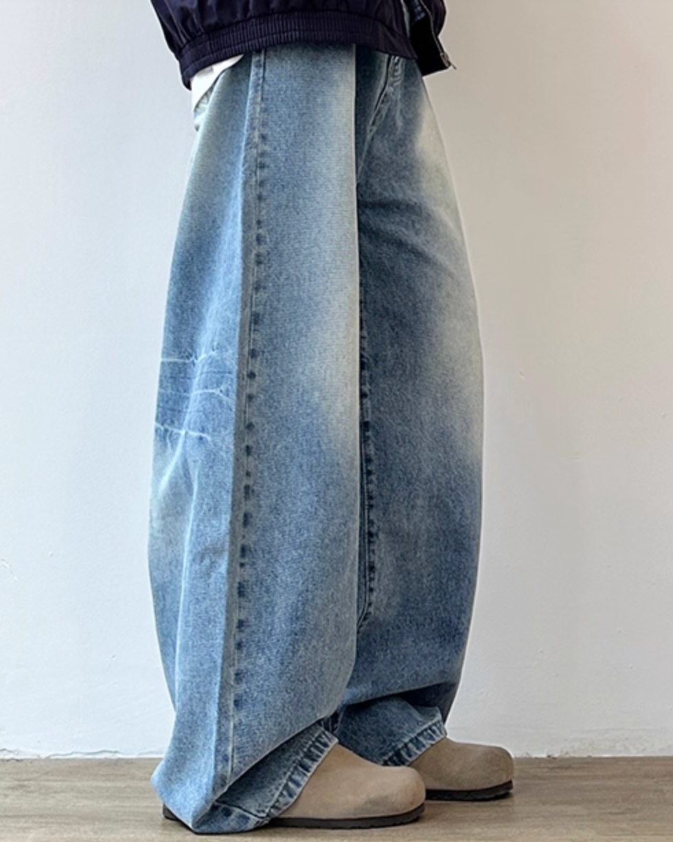 Wide Silhouette Fade Washed Jeans N0859