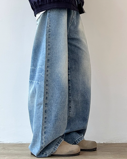 Wide Silhouette Fade Washed Jeans N0859
