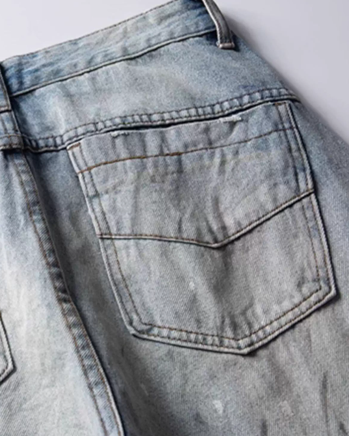 Vintage Wash Wide Denim Pants N0898