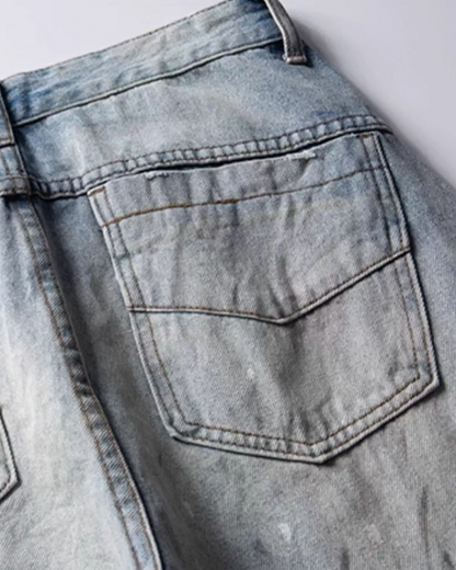 Vintage Wash Wide Denim Pants N0898