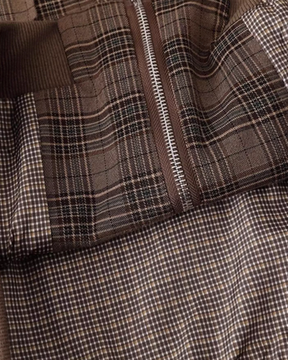 Brown Check Band Collar Blouson N0901