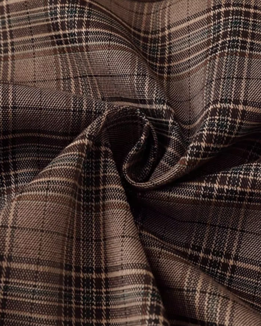 Brown Check Band Collar Blouson N0901