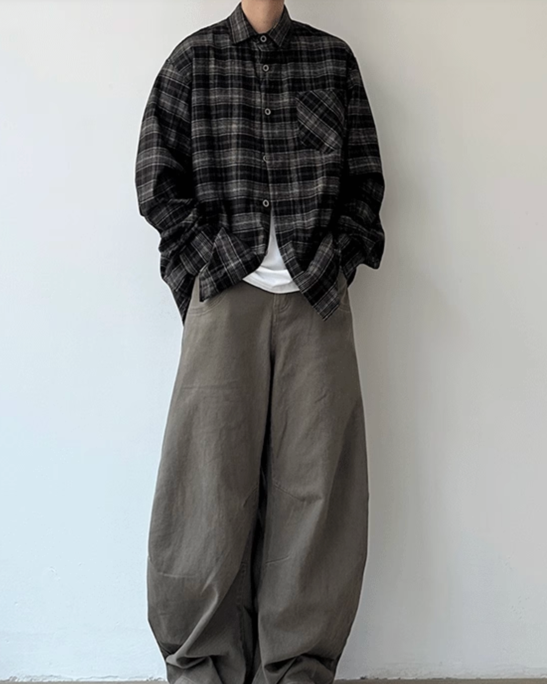 Dark Check Oversized Long Sleeve Shirt N0919