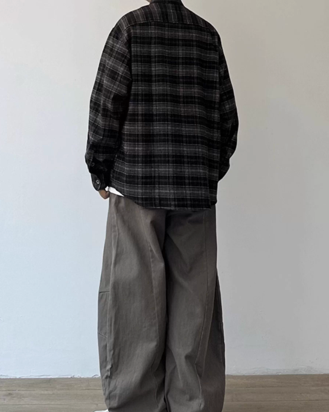 Dark Check Oversized Long Sleeve Shirt N0919