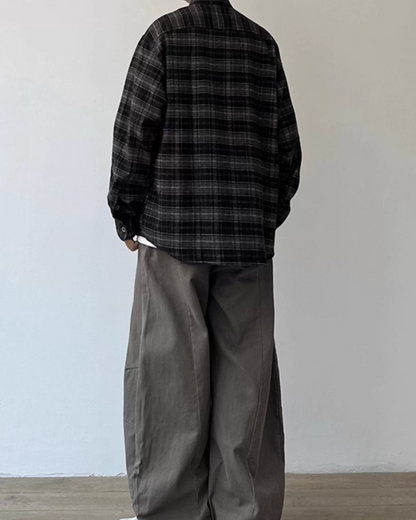 Dark Check Oversized Long Sleeve Shirt N0919