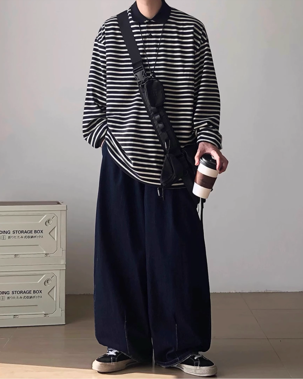 Border Loose Long Sleeve Shirt N0939