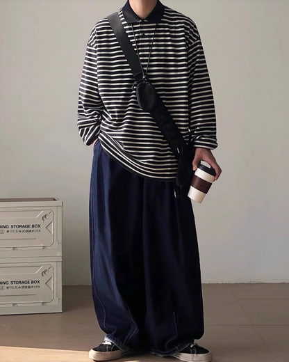 Border Loose Long Sleeve Shirt N0939