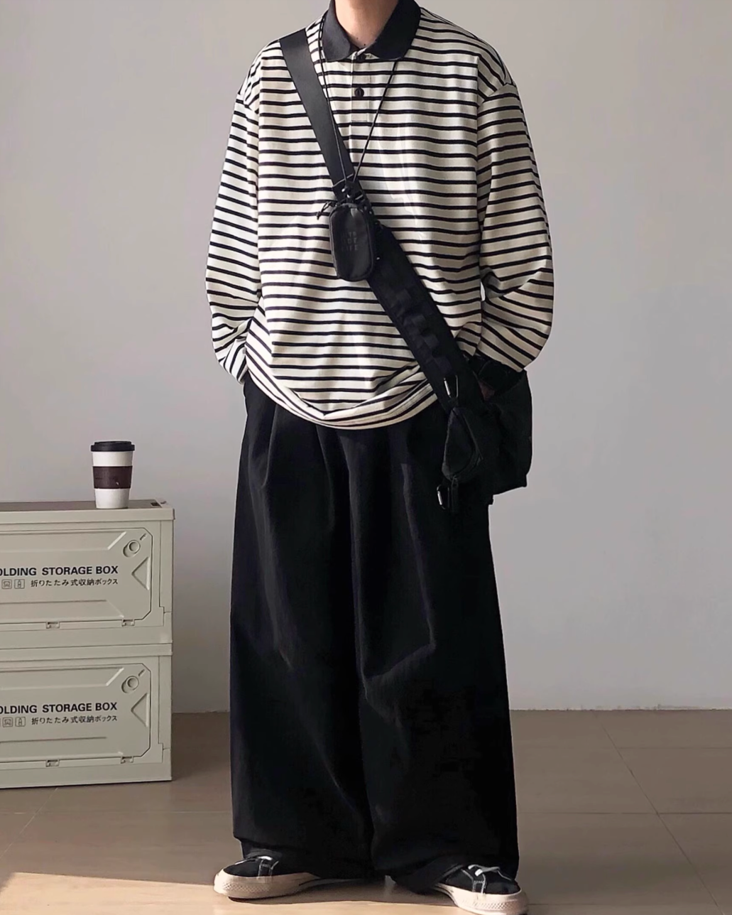 Border Loose Long Sleeve Shirt N0939