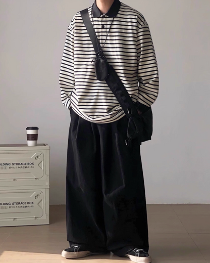 Border Loose Long Sleeve Shirt N0939