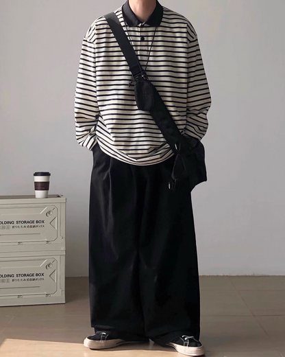 Border Loose Long Sleeve Shirt N0939