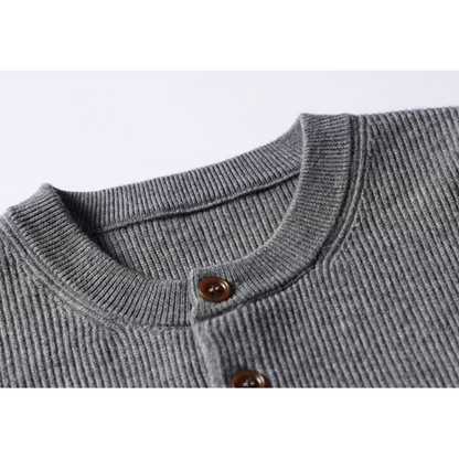 Relaxed Silhouette Henley Neck Long Sleeve sweater N1024