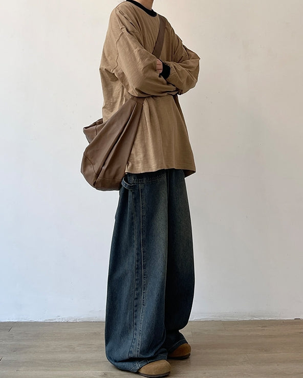 Vintage Wash Wide Denim Pants N0677