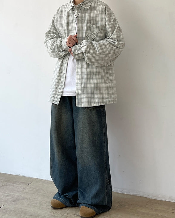 Vintage Wash Wide Denim Pants N0677