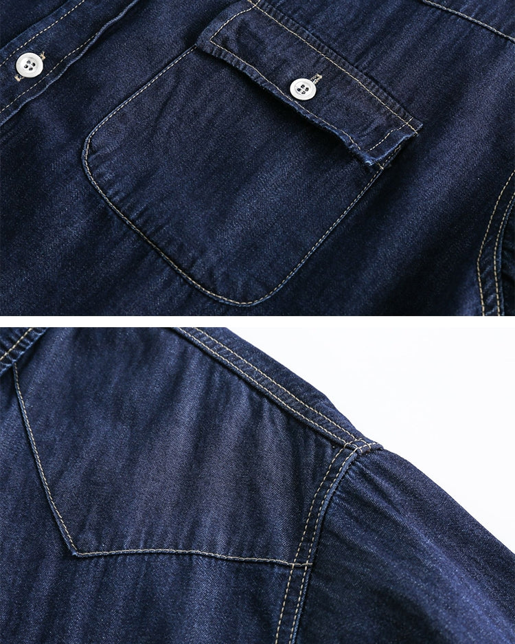 Vintage Work Dark Denim Short Sleeve Shirt N0783