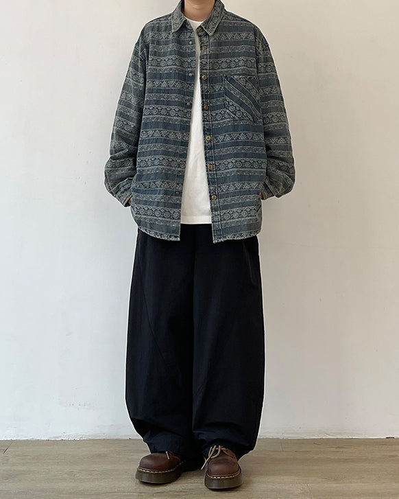 Tribal Design Relaxed Silhouette Long Sleeve Shirt N0652