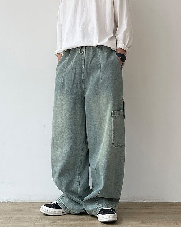 Wide Silhouette Denim Cargo Loose Pants N0628