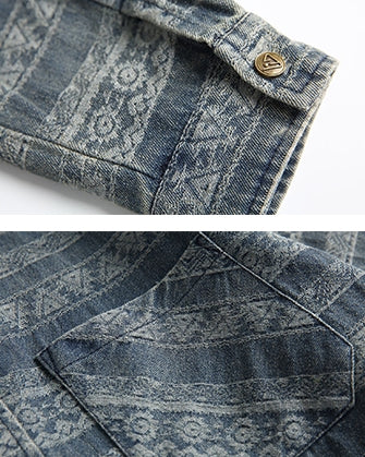 Tribal Design Relaxed Silhouette Long Sleeve Shirt N0652