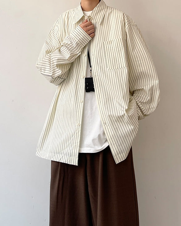 Stripe Design Oversize Long Sleeve Shirt N0639