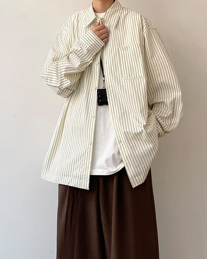 Stripe Design Oversize Long Sleeve Shirt N0639