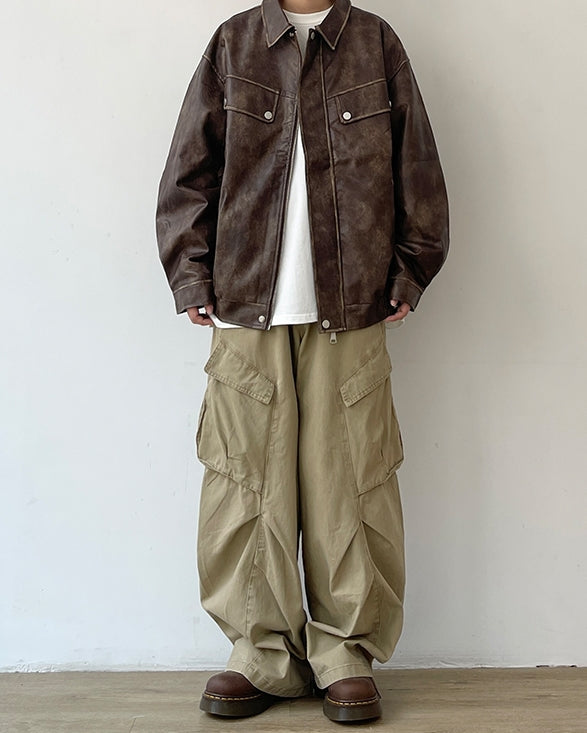 Asymmetric Wrinkle Wide Pants N0613