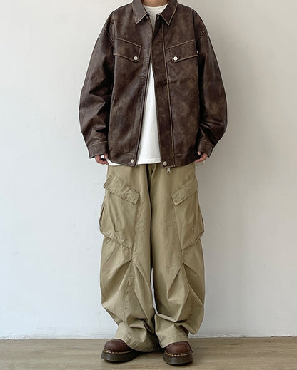 Asymmetric Wrinkle Wide Pants N0613