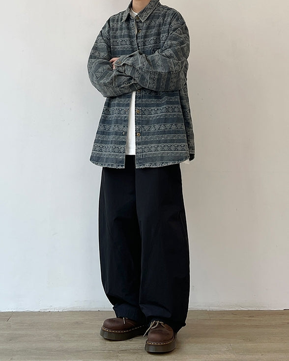 Tribal Design Relaxed Silhouette Long Sleeve Shirt N0652